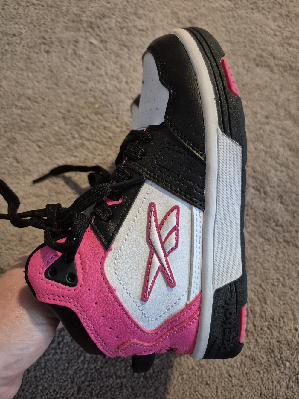Reebok Kids High-Top Sneakers in White, Black & Pink